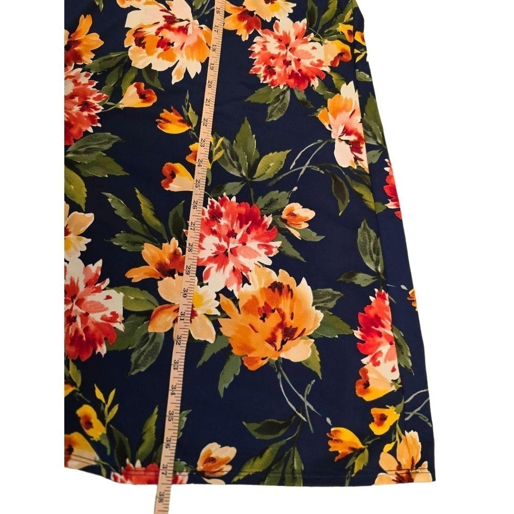 Tiana B Navy Blue Mock Neck Knee Length Sleeveless Floral Dress 1X - Picture 8 of 11